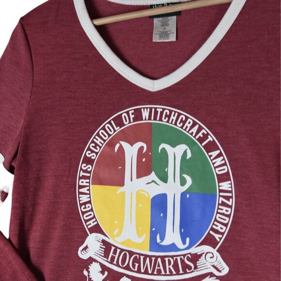 Harry Potter Hogwarts Baseball Long T Shirt Unisex L Red Pullover - Picture 2 of 6